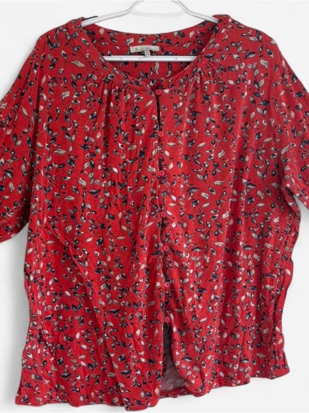 Red Floral-Print Long Sleeve Blouse